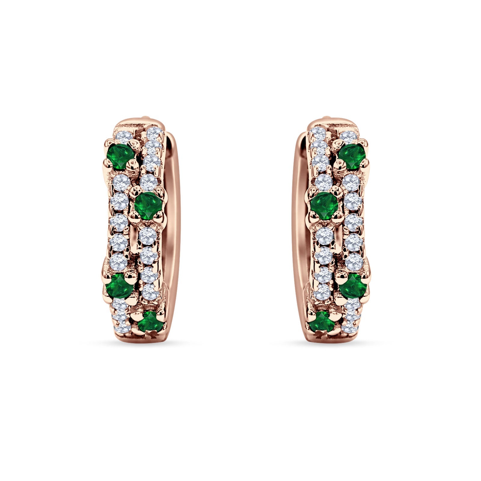 Minimalist 12.7mm Round CZ & Green Emerald CZ Hoop Earrings 925 Sterling Silver