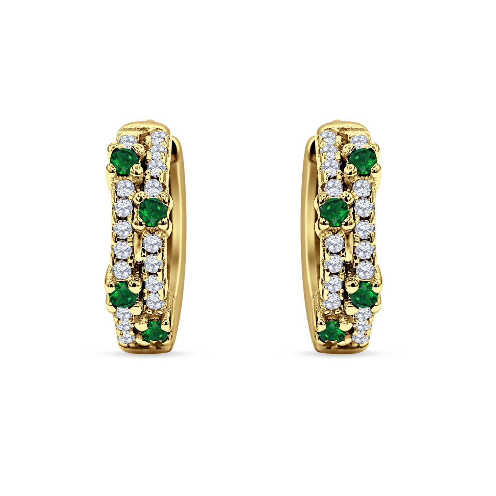 Minimalist 12.7mm Round CZ & Green Emerald CZ Hoop Earrings 925 Sterling Silver