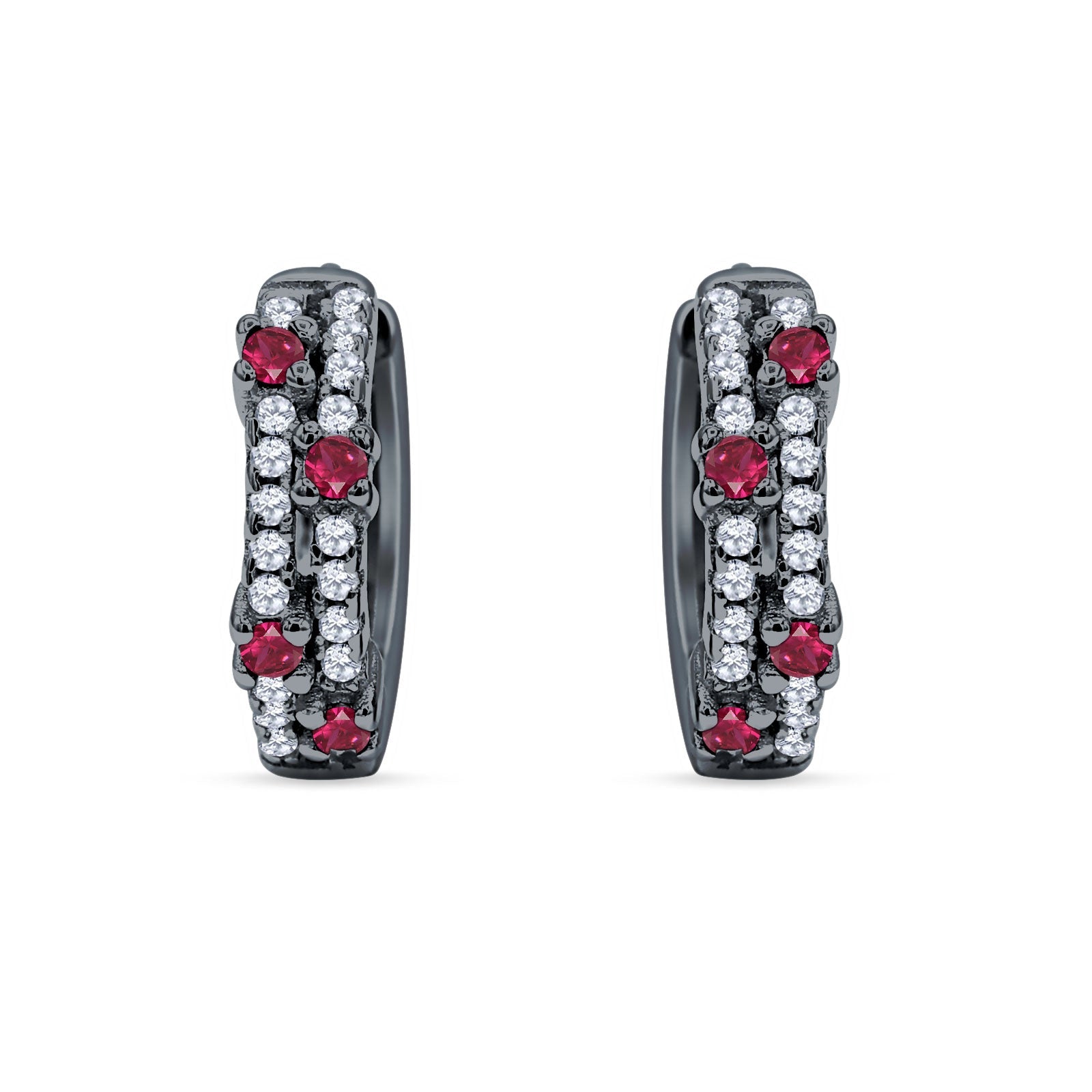 Minimalist 12.7mm Round CZ & Ruby CZ Hoop Earrings 925 Sterling Silver
