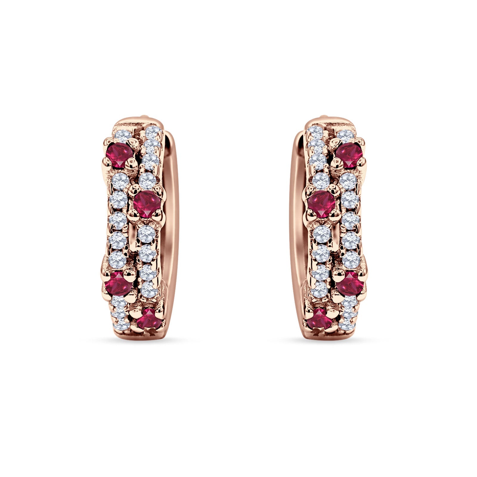 Minimalist 12.7mm Round CZ & Ruby CZ Hoop Earrings 925 Sterling Silver