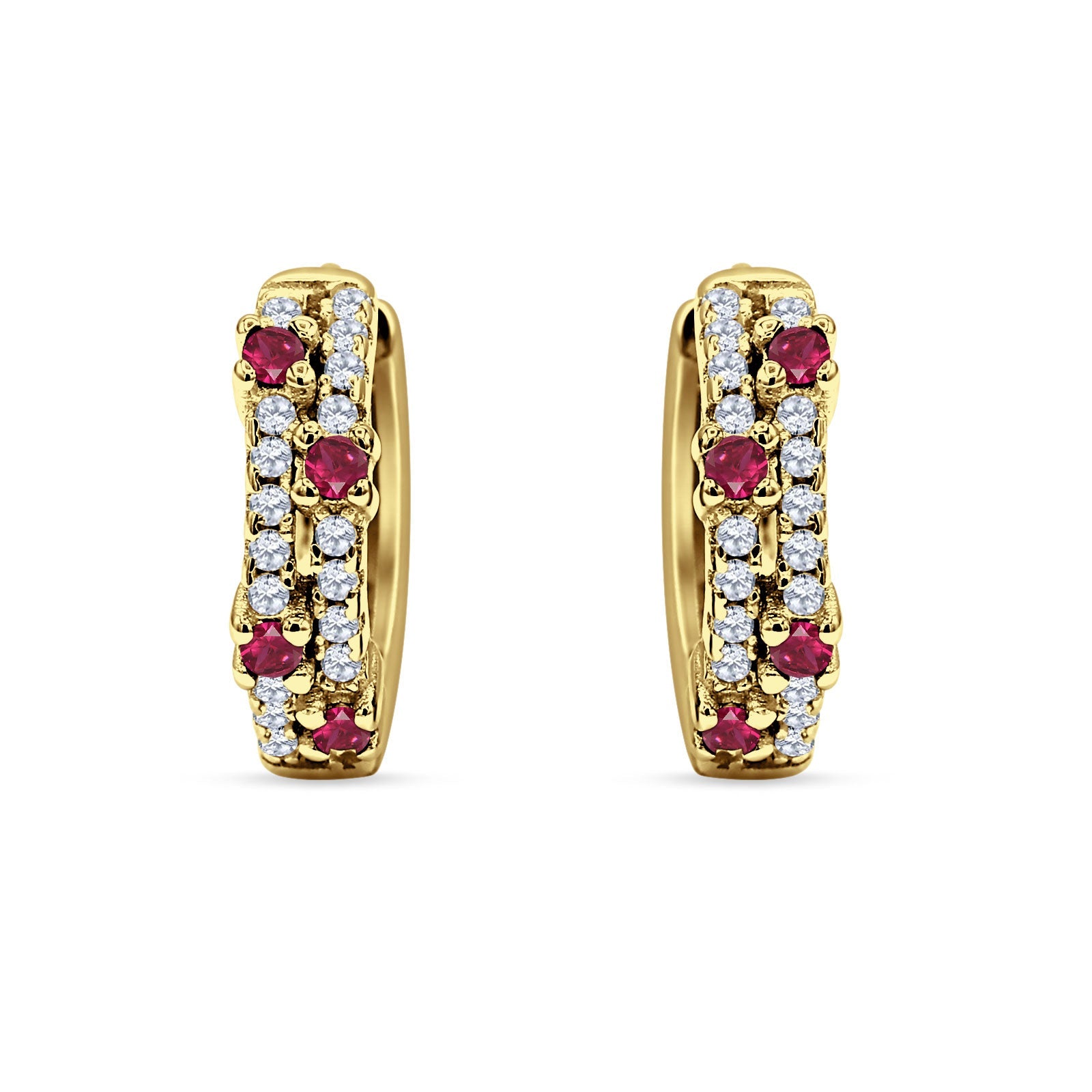 Minimalist 12.7mm Round CZ & Ruby CZ Hoop Earrings 925 Sterling Silver