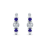 Minimalist 12mm Round CZ & Blue Sapphire CZ Trio Hoop Earrings 925 Sterling Silver