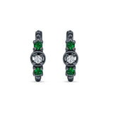 Minimalist 12mm Round CZ & Green Emerald CZ Trio Hoop Earrings 925 Sterling Silver