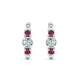 Minimalist 12mm Round CZ & Ruby CZ Trio Hoop Earrings 925 Sterling Silver