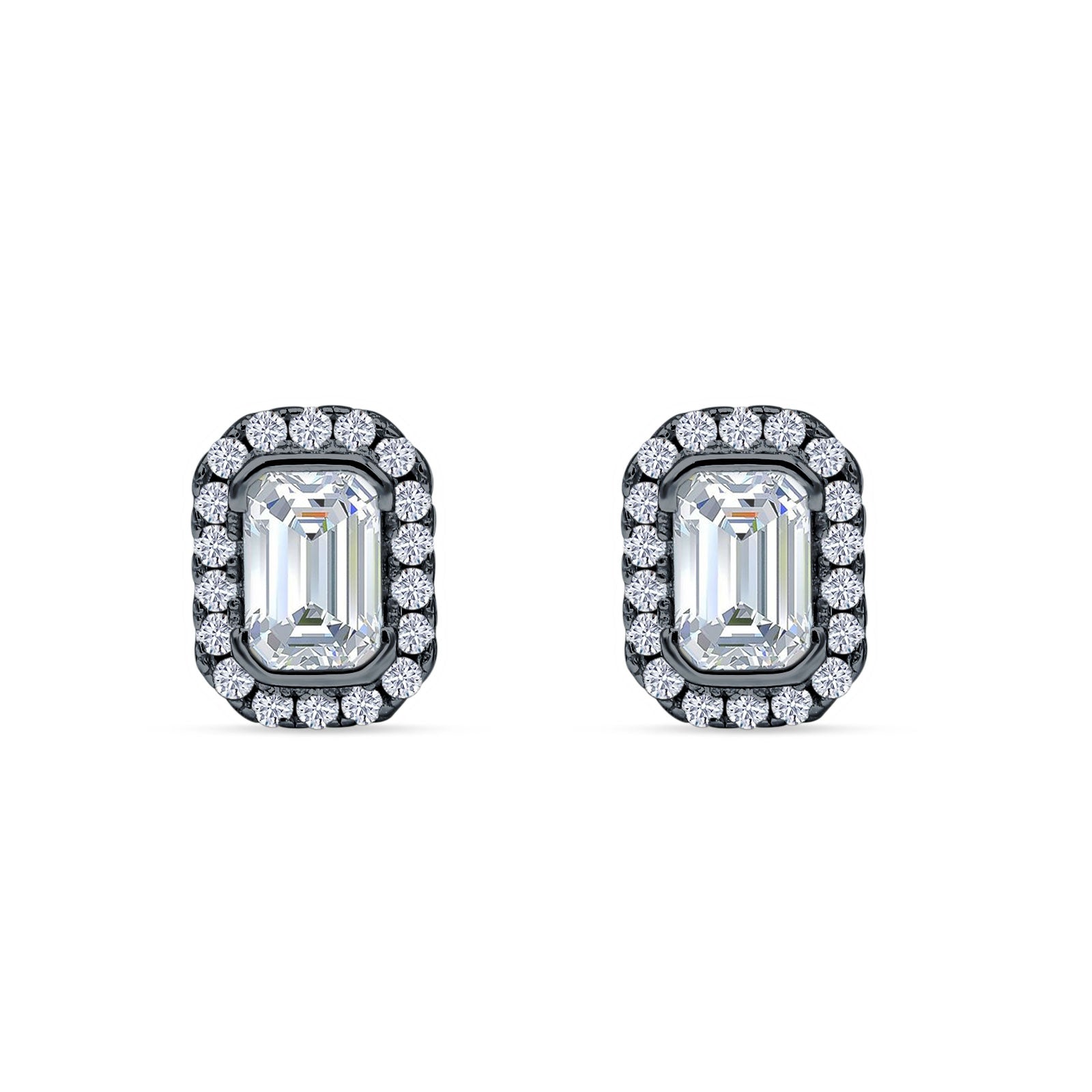 Minimalist 9.6mm Emerald Cut CZ Halo Stud Earrings 925 Sterling Silver