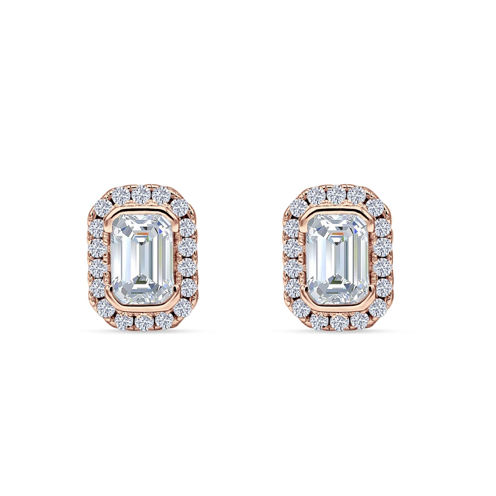 Minimalist 9.6mm Emerald Cut CZ Halo Stud Earrings 925 Sterling Silver