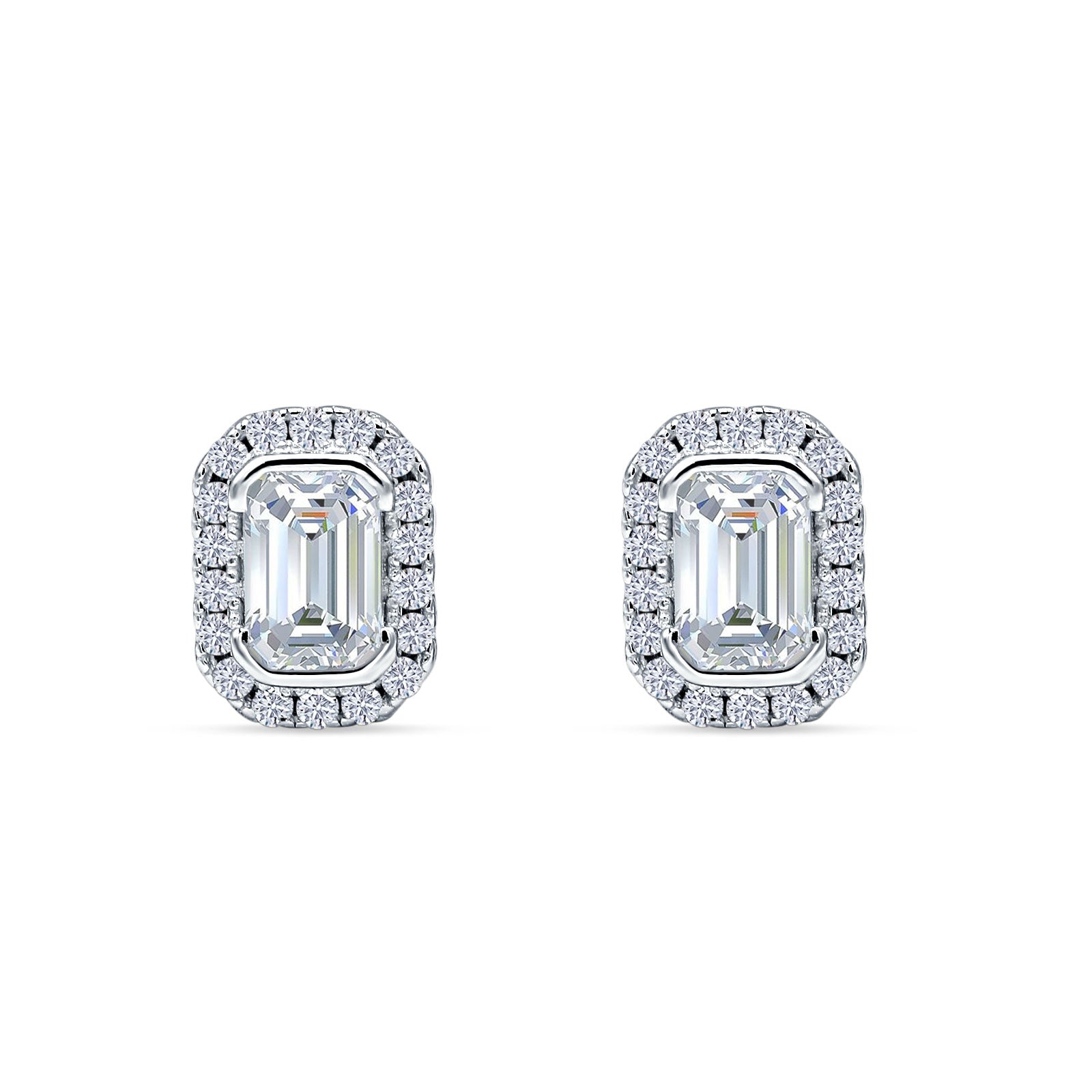 Minimalist 9.6mm Emerald Cut CZ Halo Stud Earrings 925 Sterling Silver