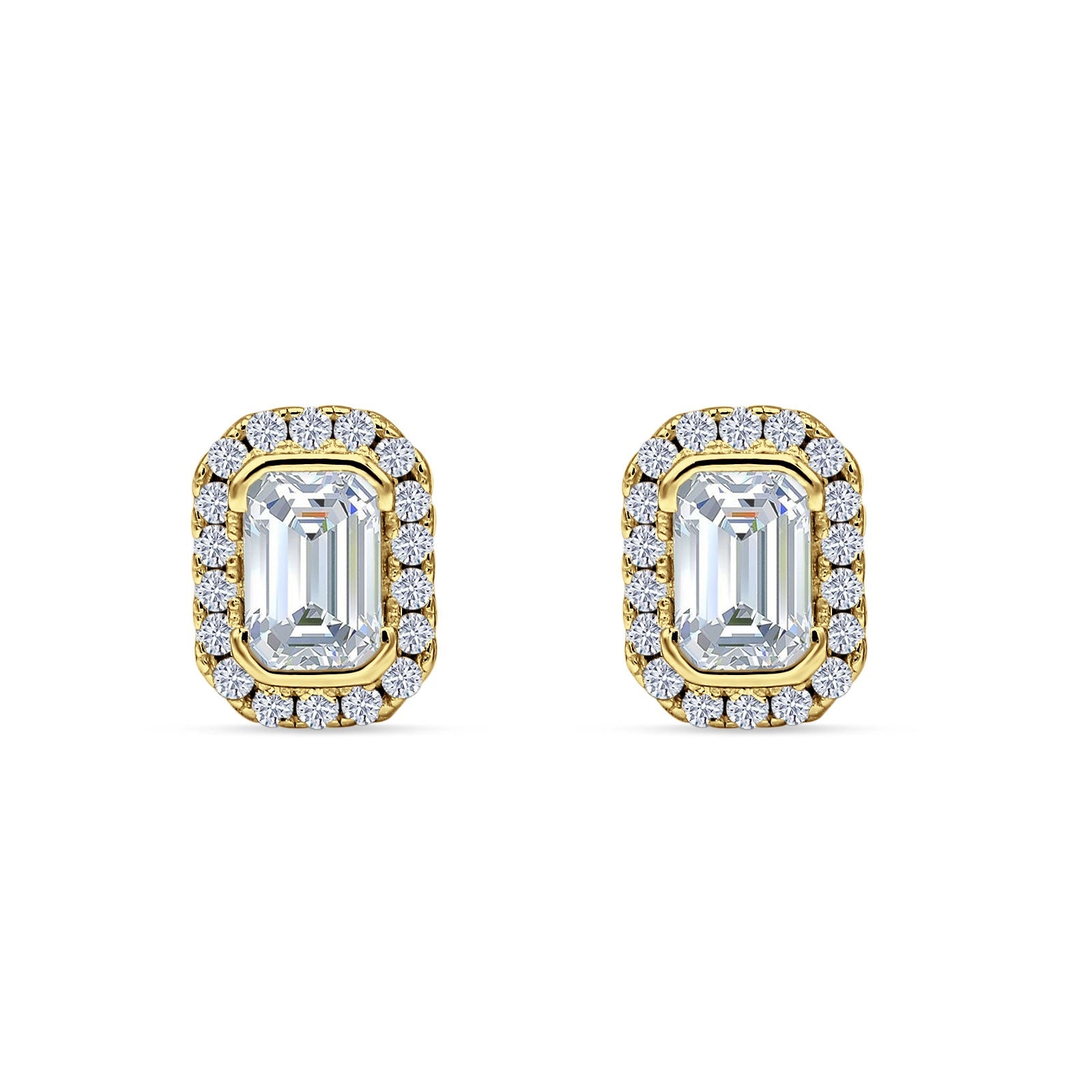 Minimalist 9.6mm Emerald Cut CZ Halo Stud Earrings 925 Sterling Silver