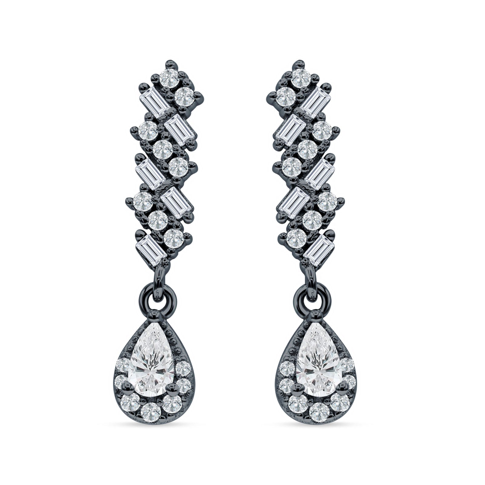 Dangle Drop Pear Stud Earrings Cubic Zirconia 925 Sterling Silver