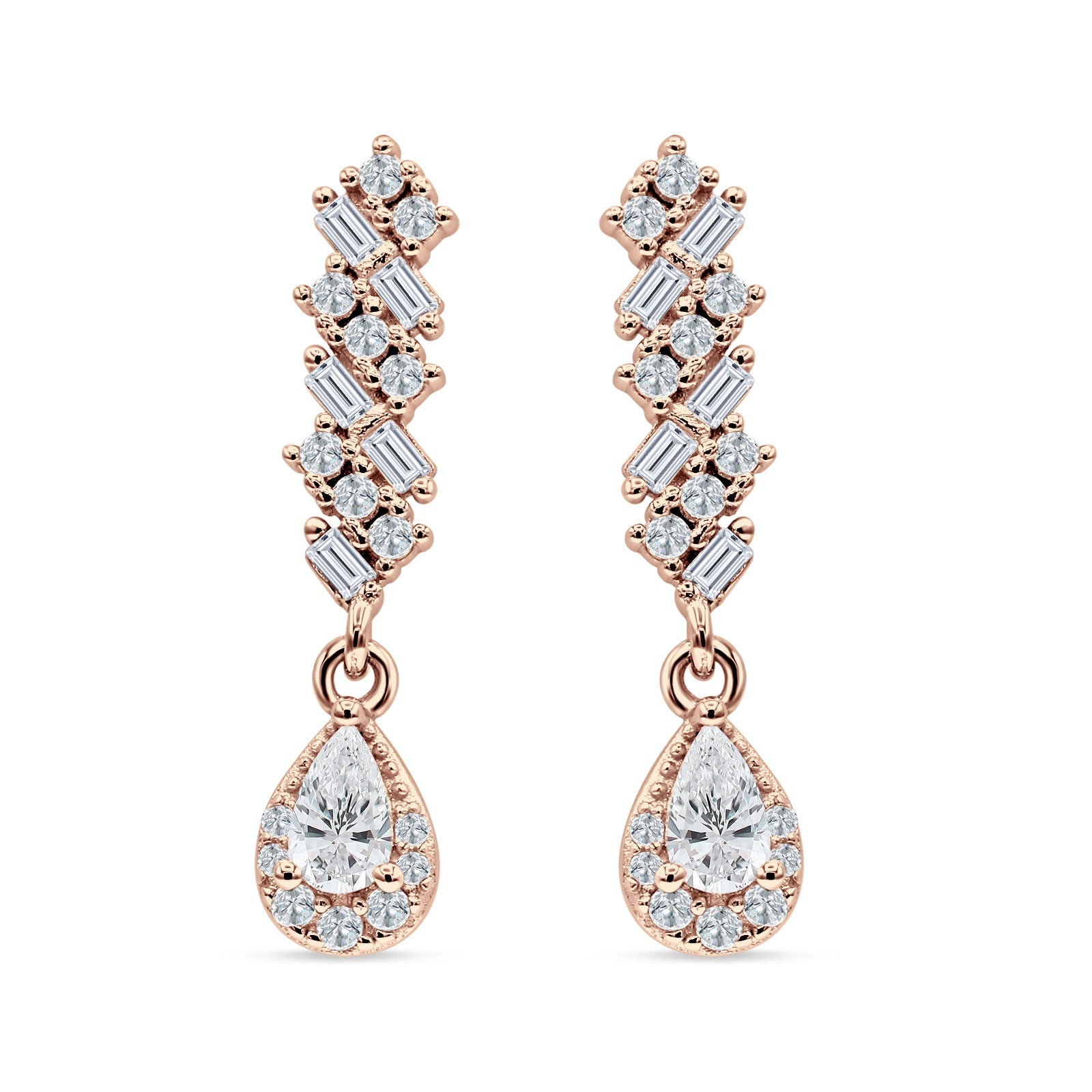 Dangle Drop Pear Stud Earrings Cubic Zirconia 925 Sterling Silver