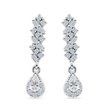 Dangle Drop Pear Stud Earrings Cubic Zirconia 925 Sterling Silver