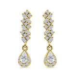 Dangle Drop Pear Stud Earrings Cubic Zirconia 925 Sterling Silver
