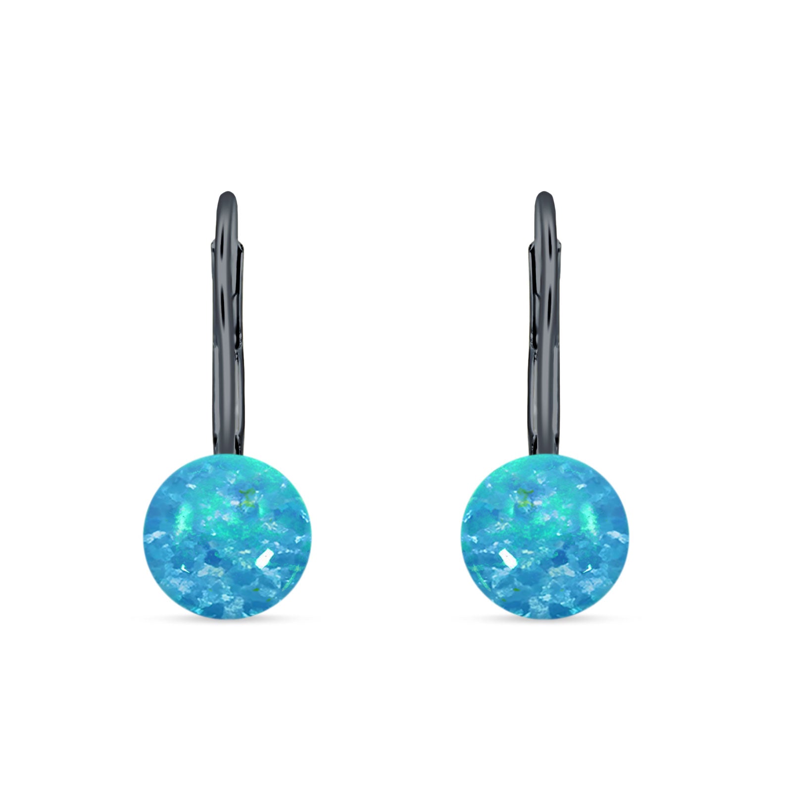 Round 6mm Lab Created Opal Leverback Earrings 925 Sterling Silver