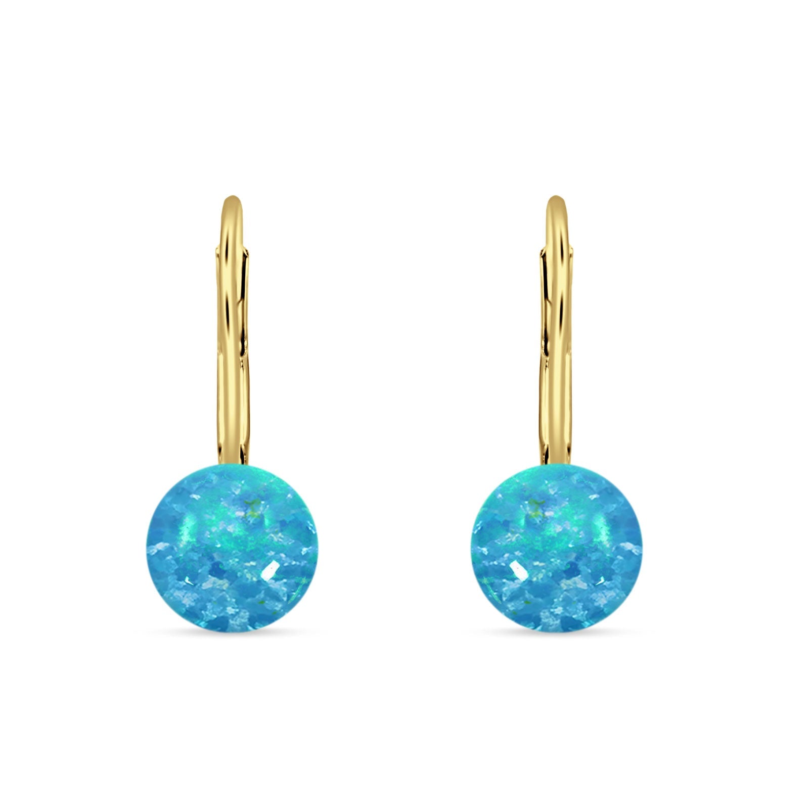 Round 8mm Lab Created Opal Leverback Earrings 925 Sterling Silver