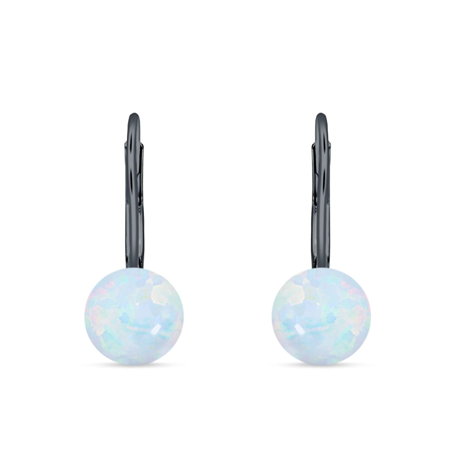 Round 6mm Lab Created Opal Leverback Earrings 925 Sterling Silver
