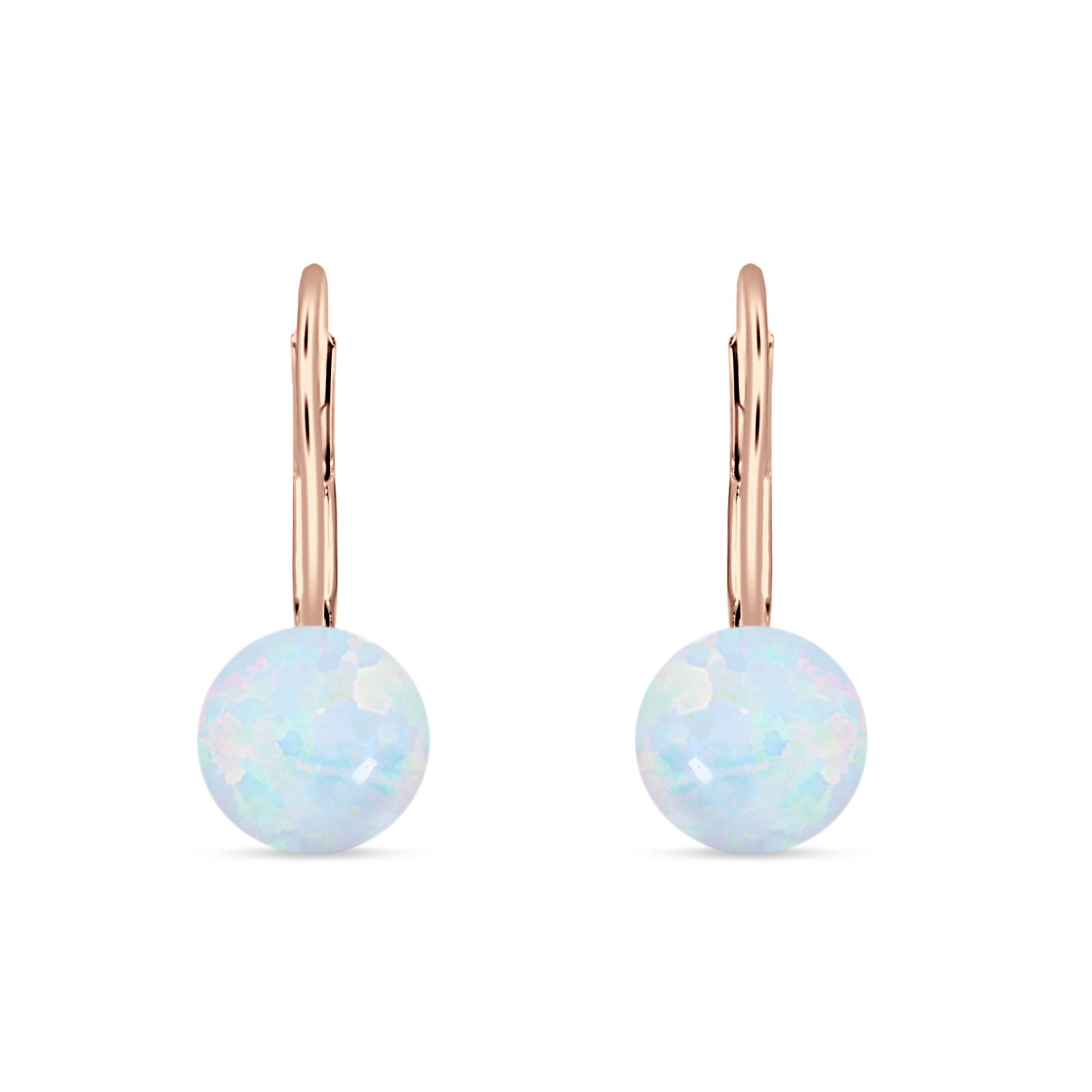 Round 6mm Lab Created Opal Leverback Earrings 925 Sterling Silver