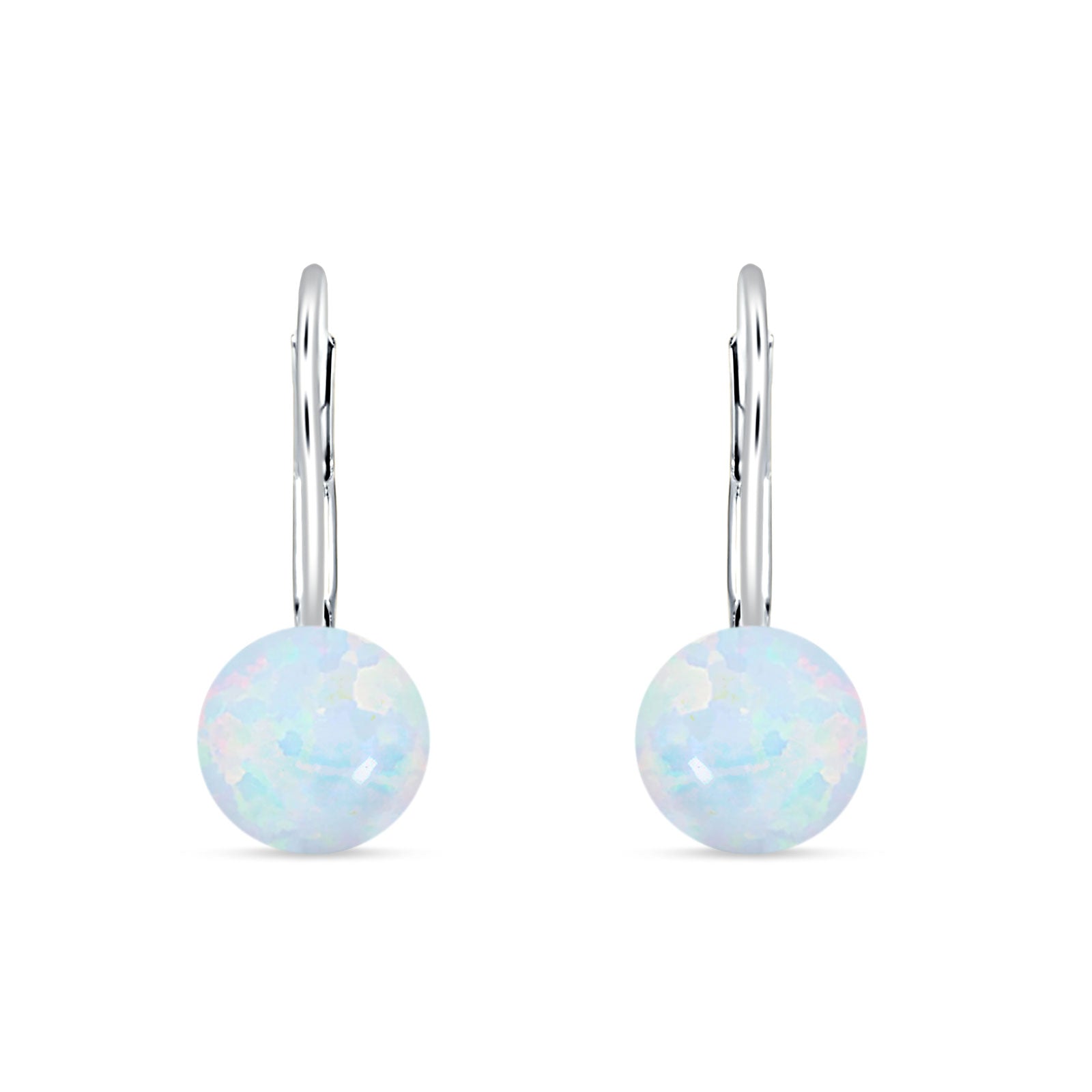 Round 6mm Lab Created Opal Leverback Earrings 925 Sterling Silver