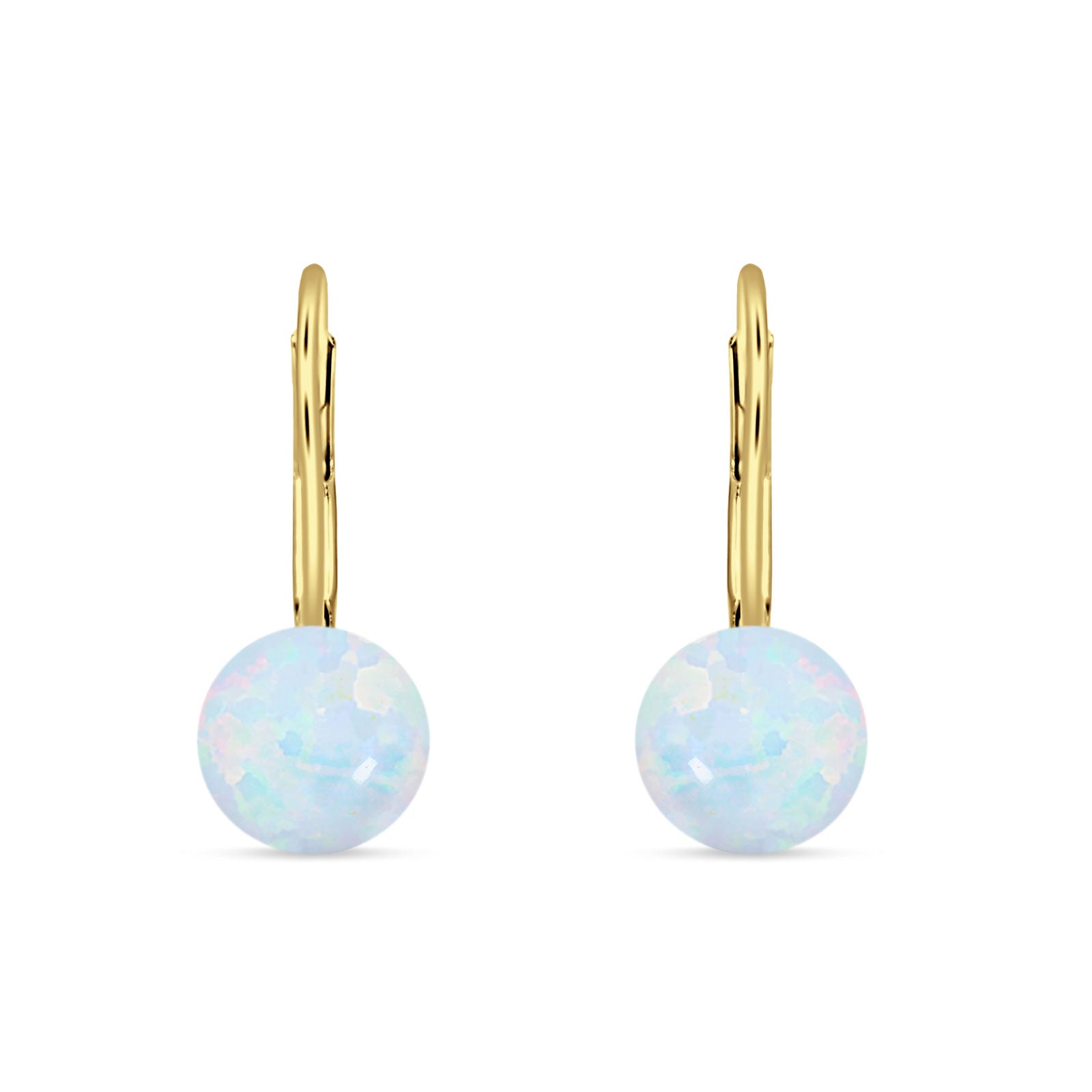 Round 8mm Lab Created Opal Leverback Earrings 925 Sterling Silver