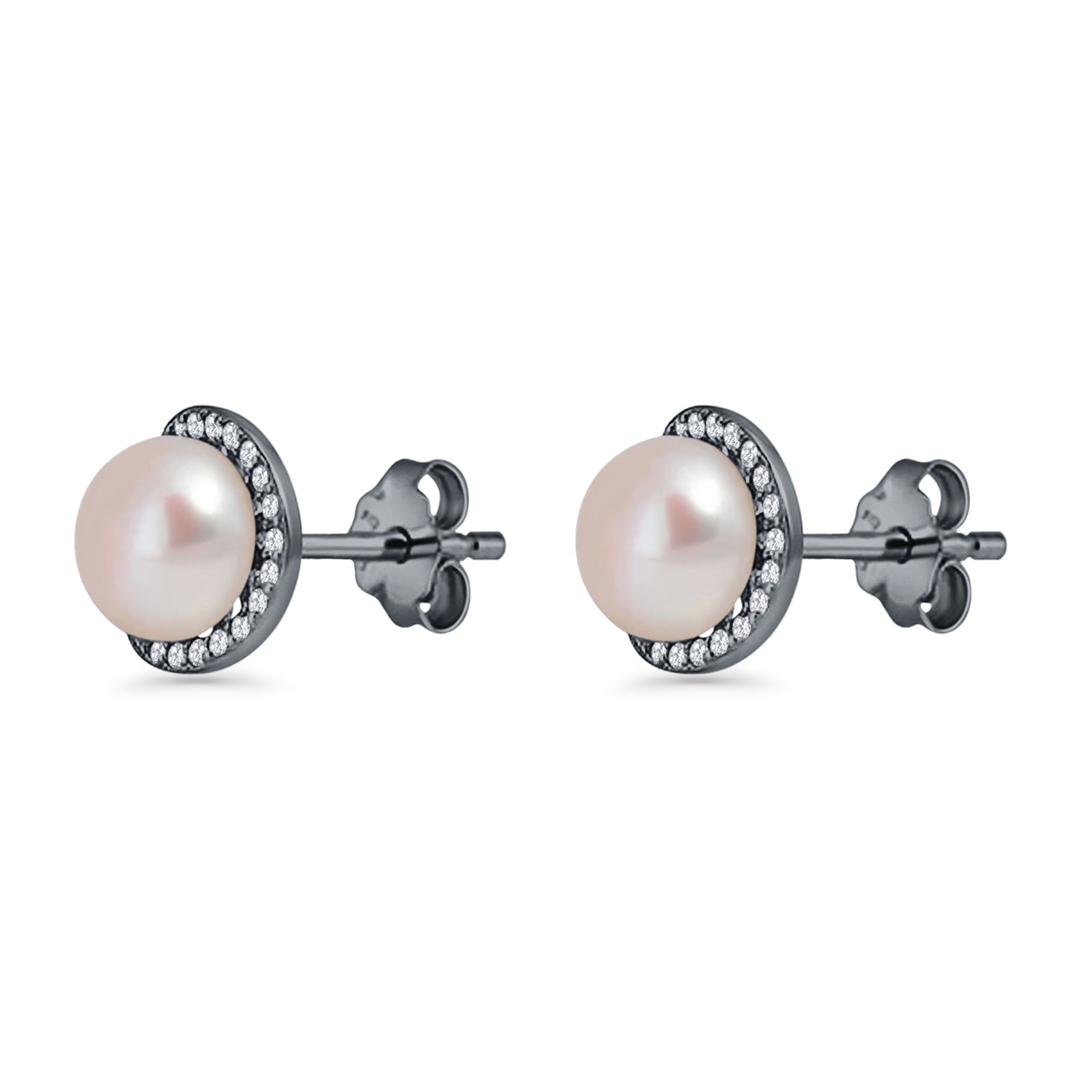 Round Pearl Stud Earrings