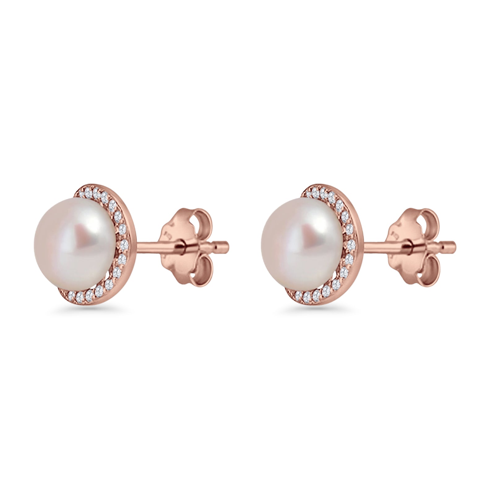 Round Pearl Stud Earrings