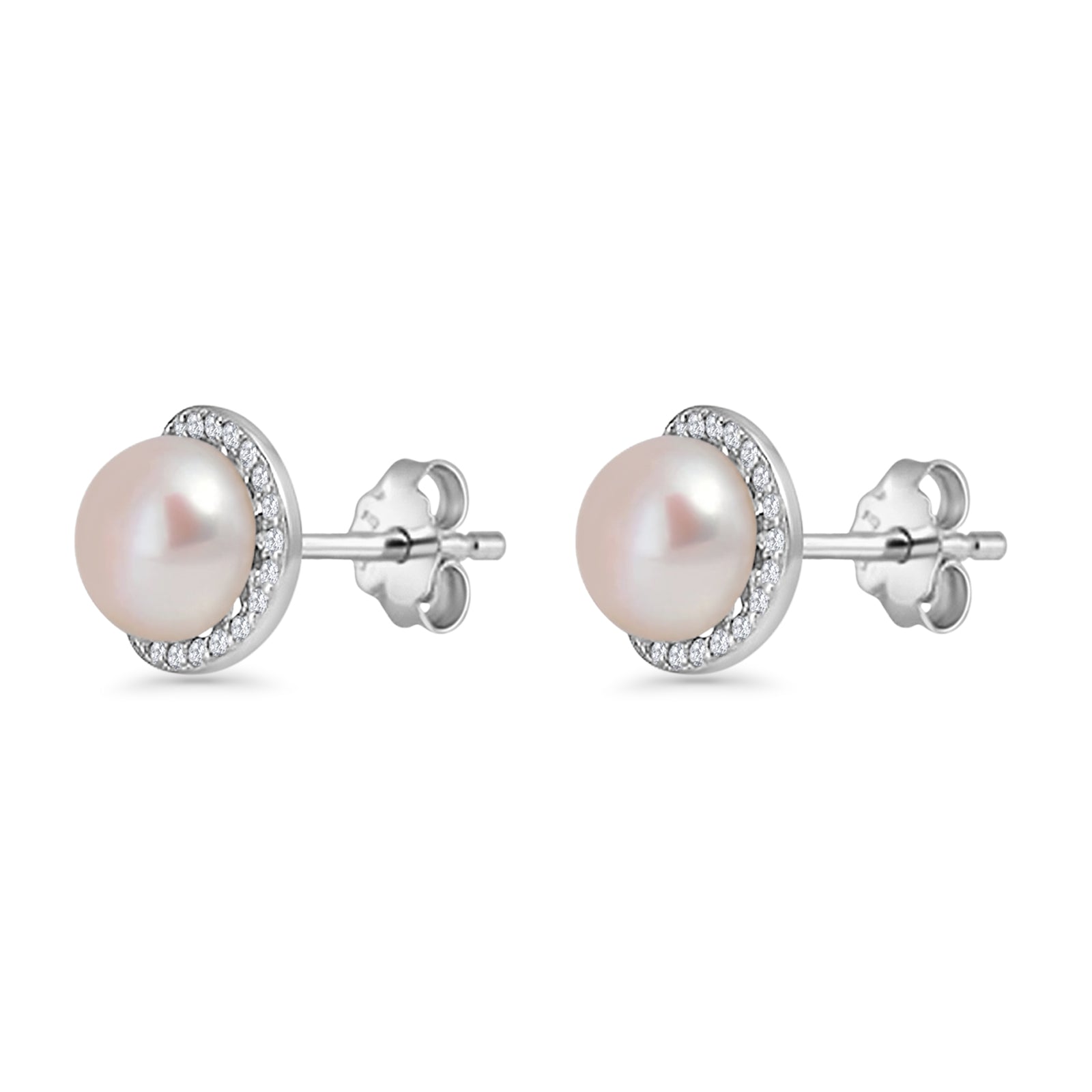 Round Pearl Stud Earrings