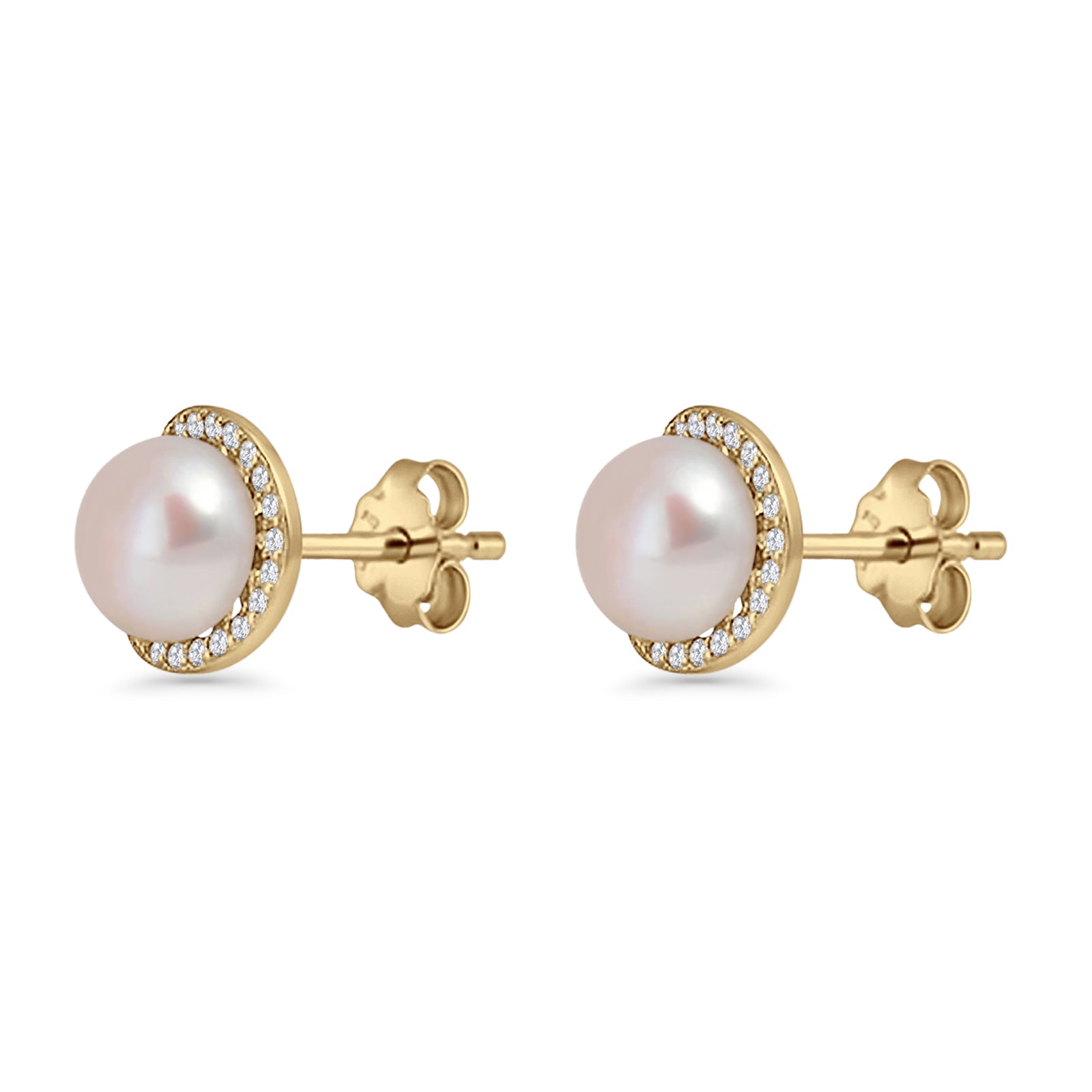 Round Pearl Stud Earrings