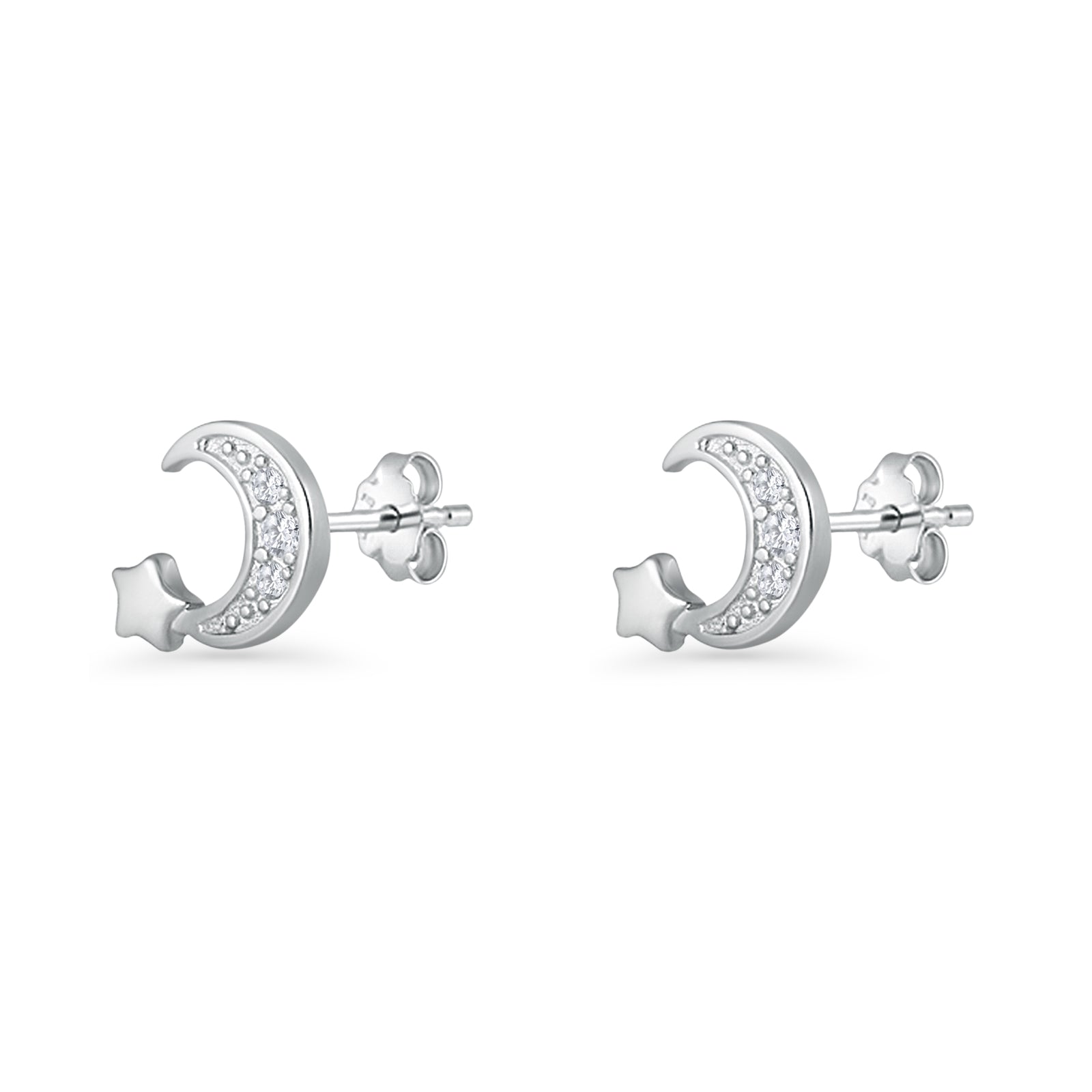 Crescent Moon & Star Stud Earrings
