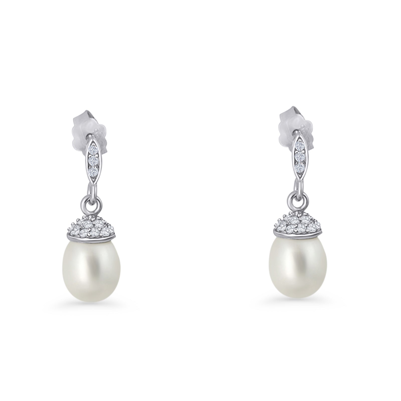 Oval Pearl Charm CZ Stud Earrings
