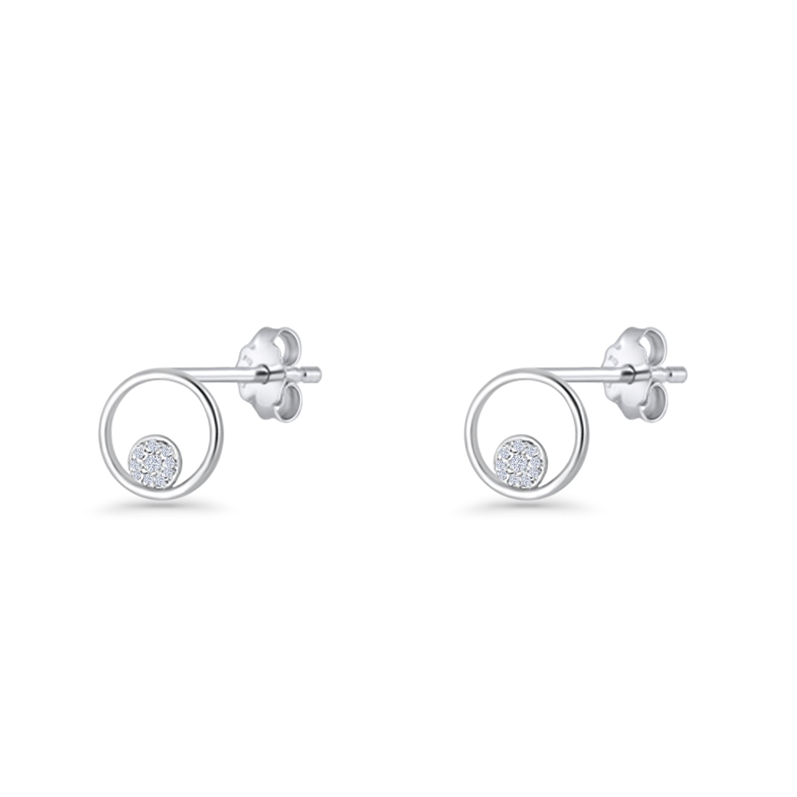 CZ Cluster Open Circle Stud Earrings