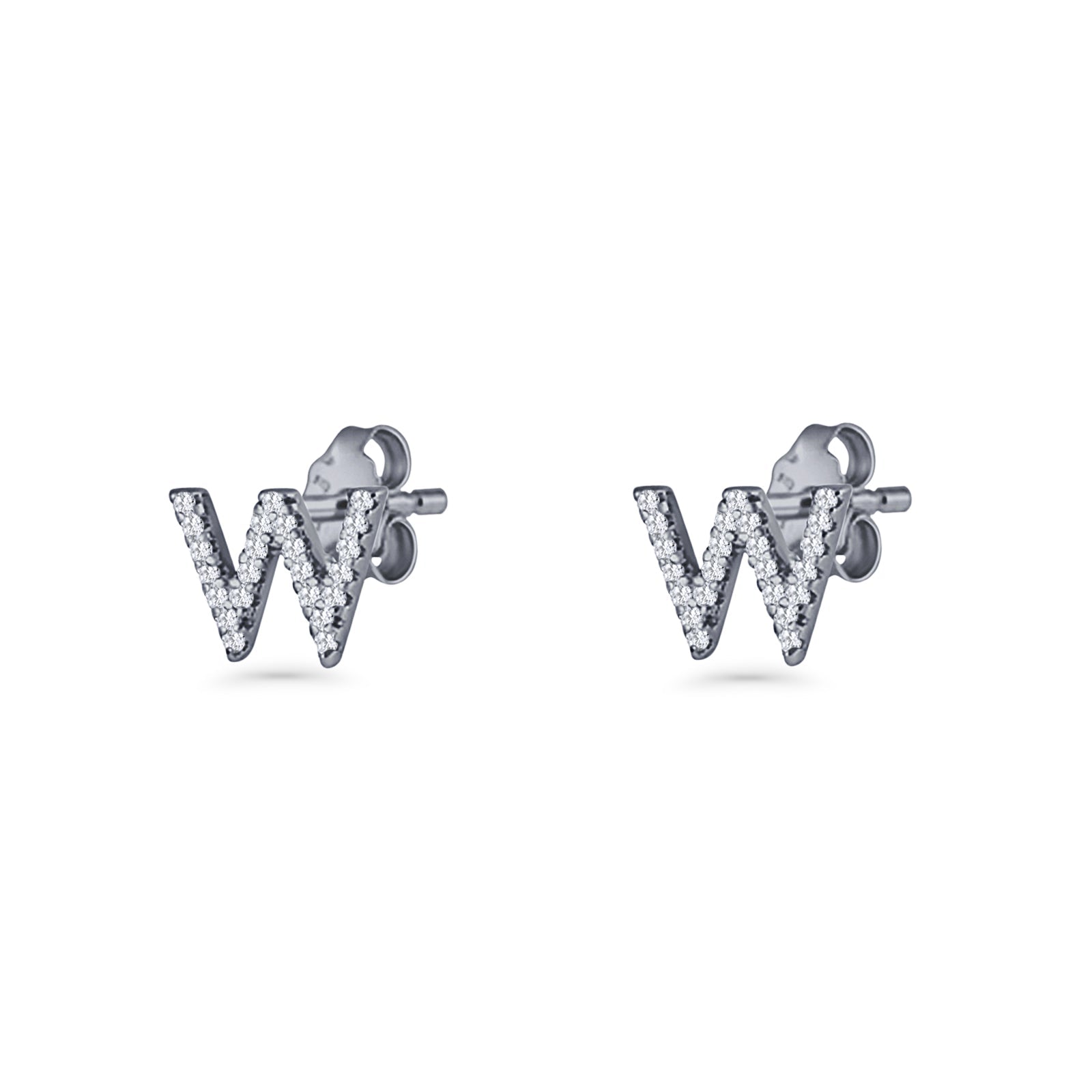 Initial W Stud Earrings
