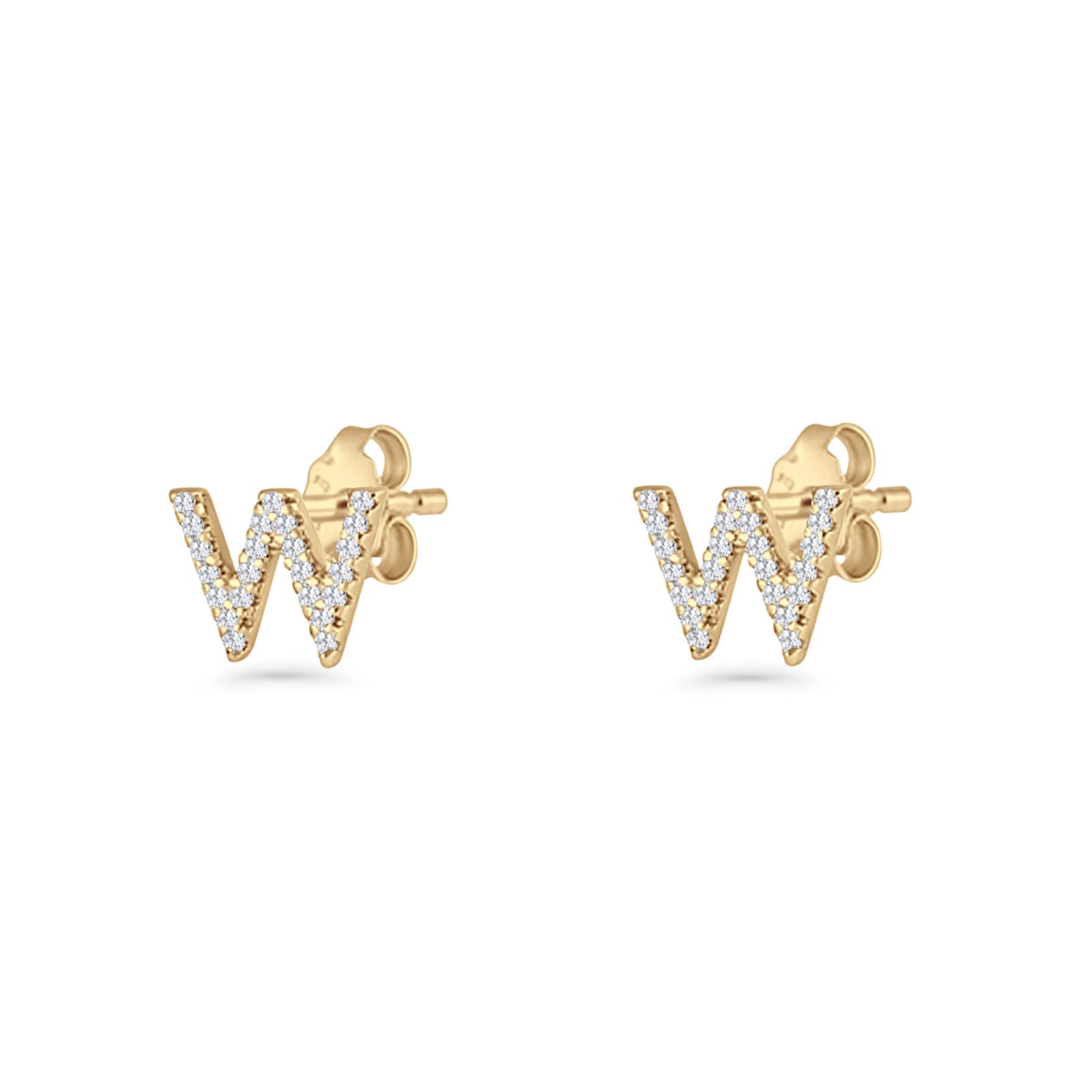 Initial W Stud Earrings