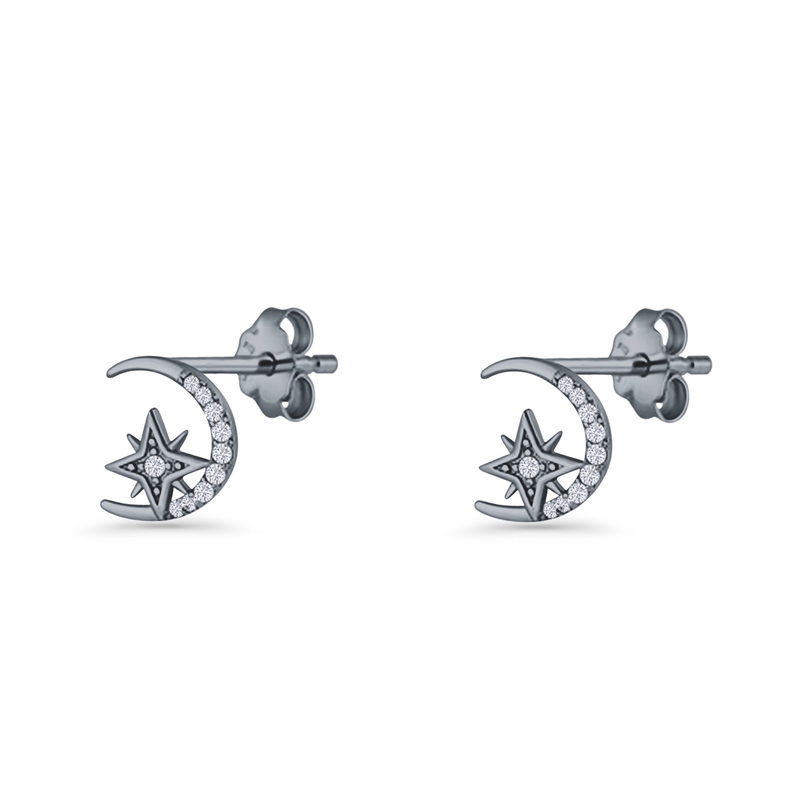 Moon & Star CZ Stud Earring