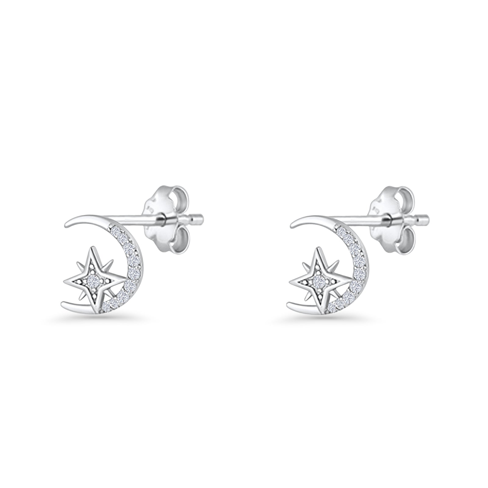 Moon & Star CZ Stud Earring