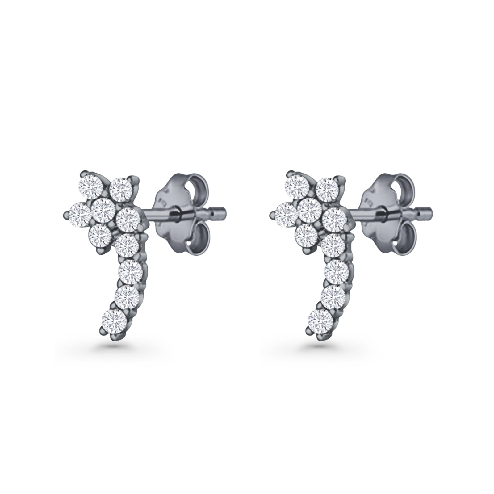 Minimalist 10mm Flower Stud Earrings Cubic Zirconia 925 Sterling Silver