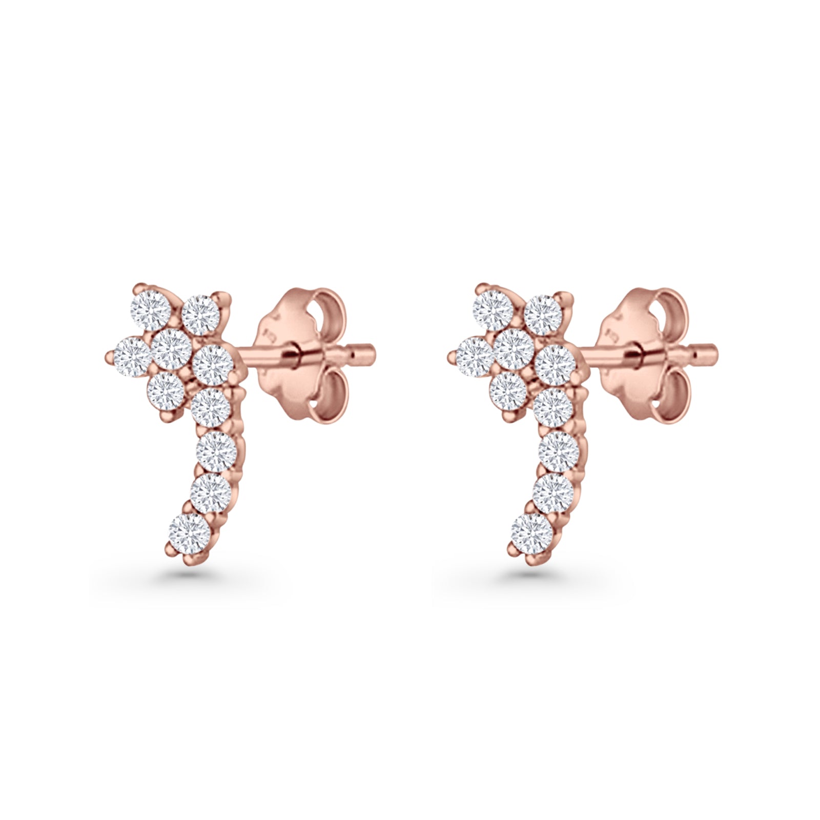 Minimalist 10mm Flower Stud Earrings Cubic Zirconia 925 Sterling Silver