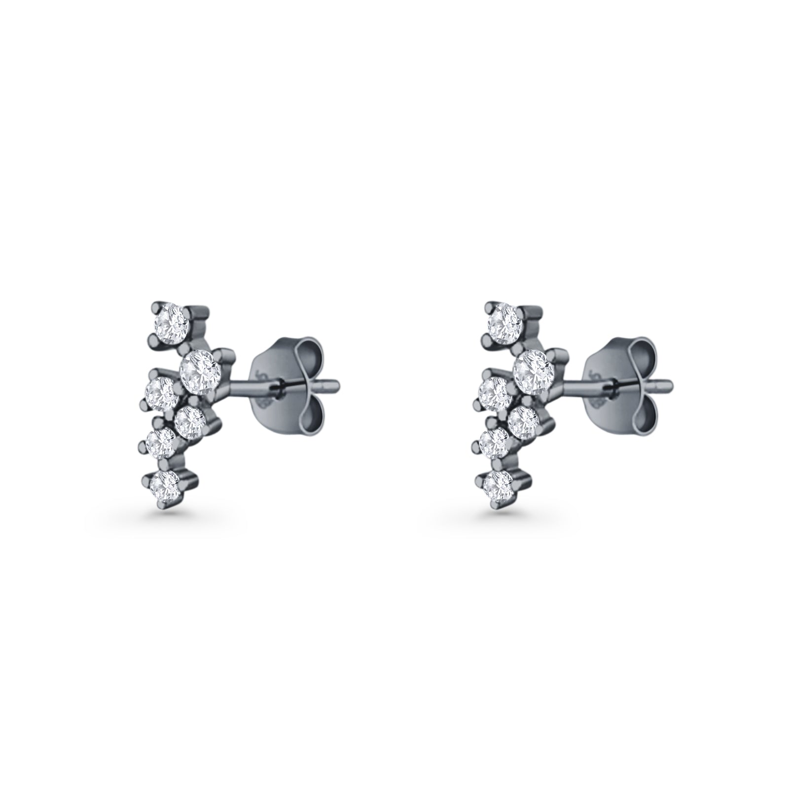 Round Cubic Zirconia 8.9mm Zig Zag Crawler Stud Earring 925 Sterling Silver