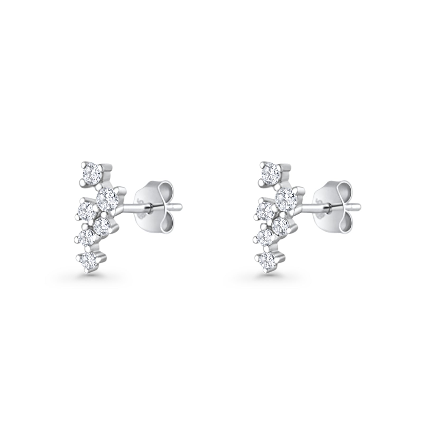 Round Cubic Zirconia 8.9mm Zig Zag Crawler Stud Earring 925 Sterling Silver