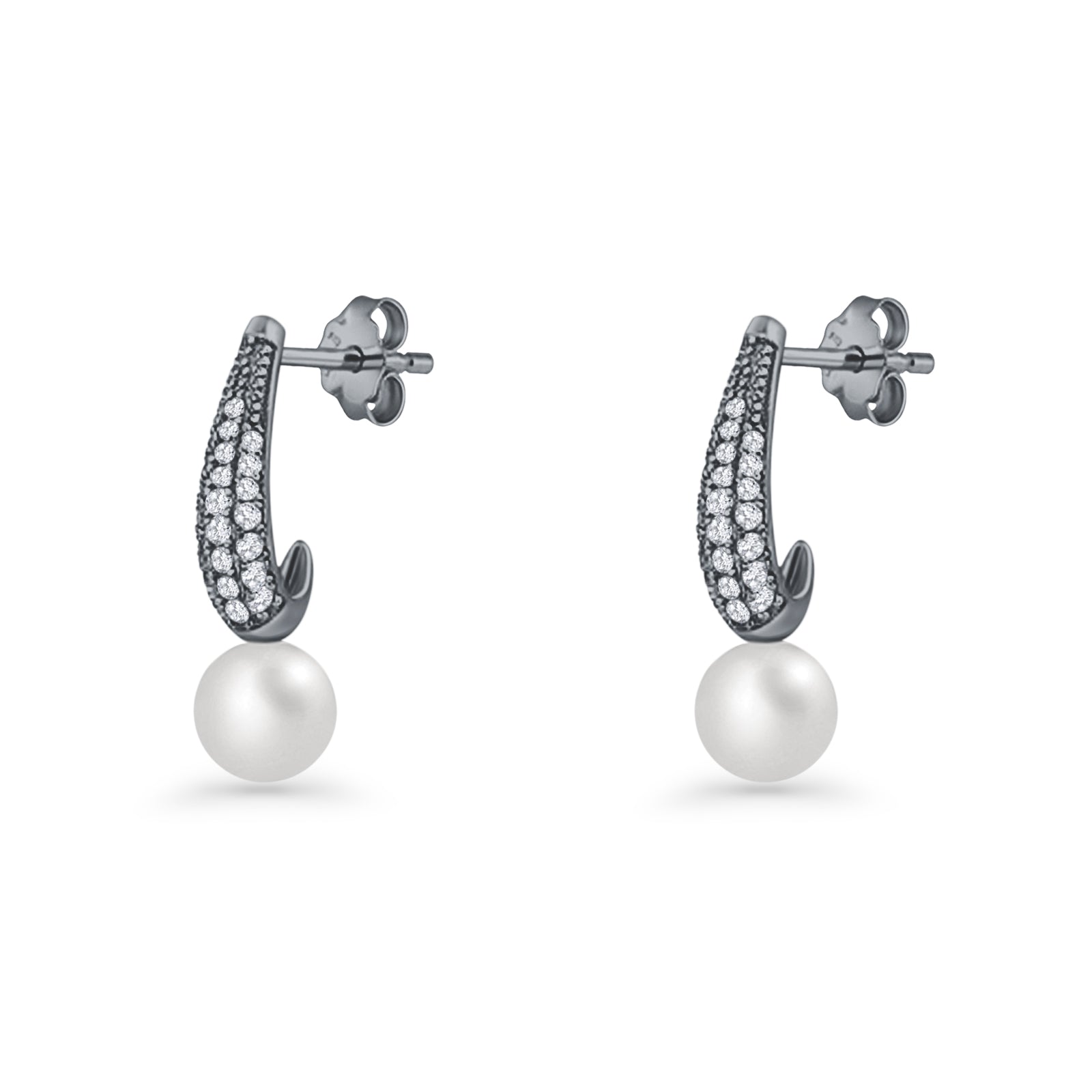 Pearl & CZ Oblong Stud Earrings