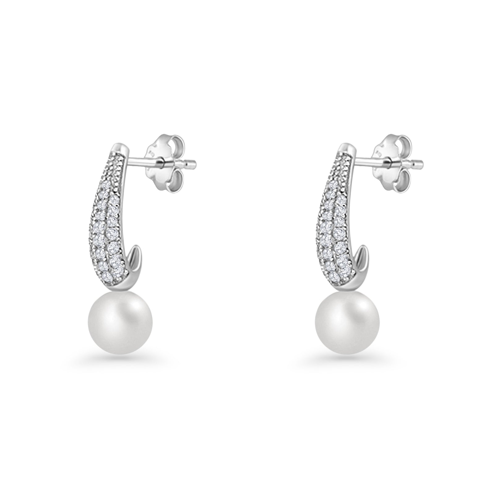 Pearl & CZ Oblong Stud Earrings