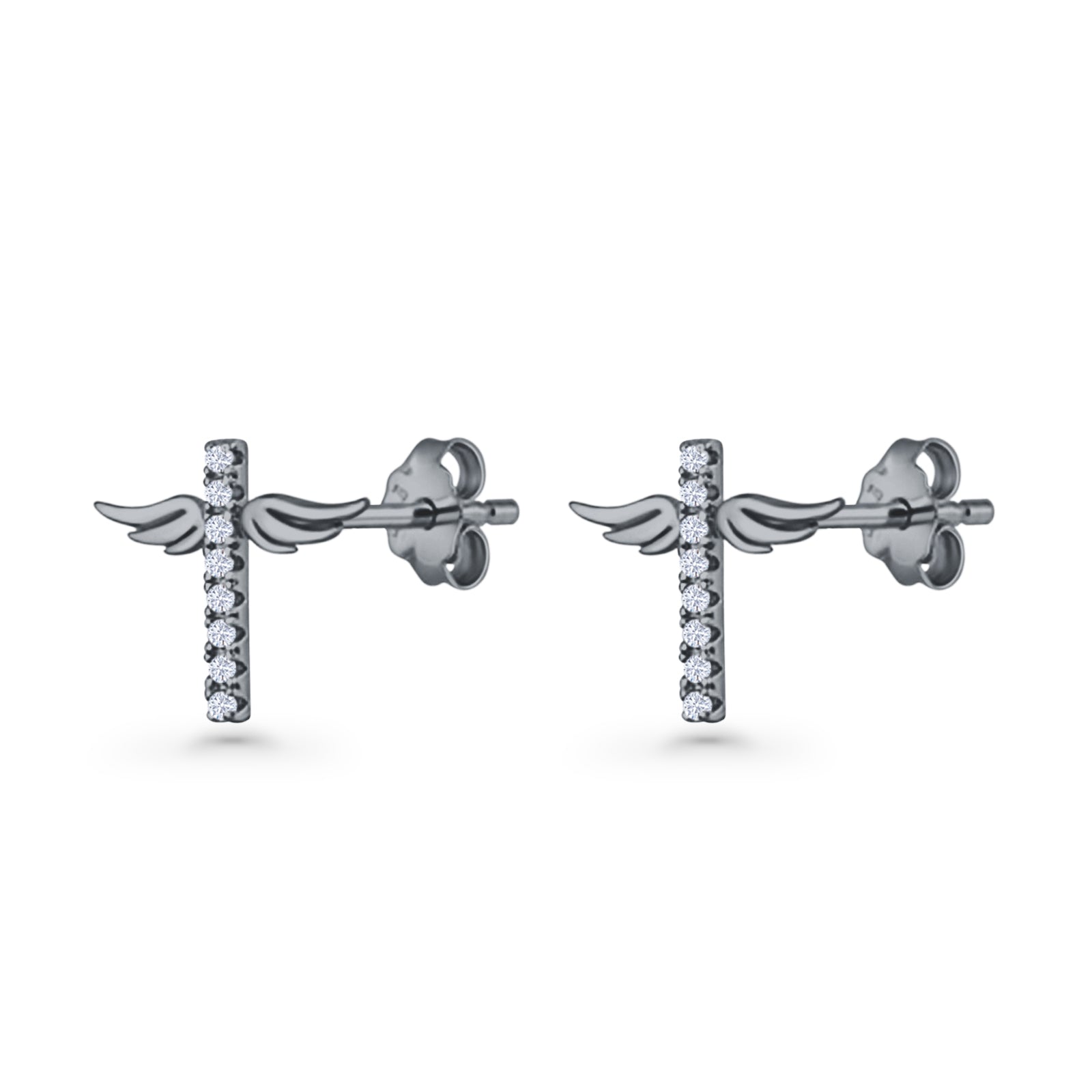 Angel Wings Cross Stud Earrings