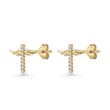 Angel Wings Cross Stud Earrings