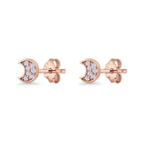 Crescent Moon Stud Earring 4.9mm Cluster Round Cubic Zirconia 925 Sterling Silver
