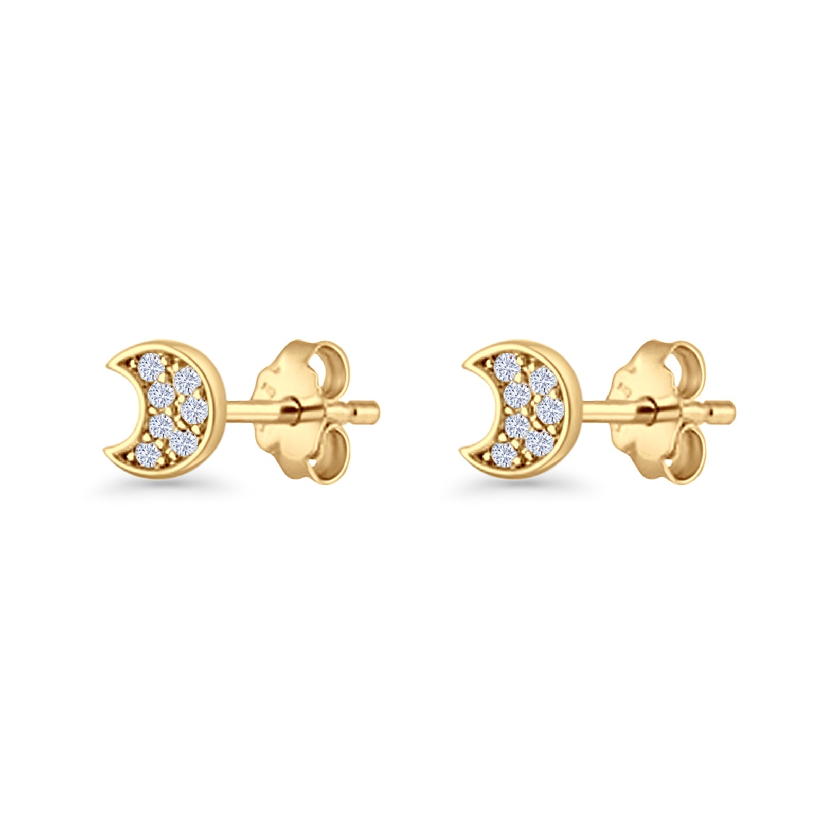 Crescent Moon Stud Earring 4.9mm Cluster Round Cubic Zirconia 925 Sterling Silver