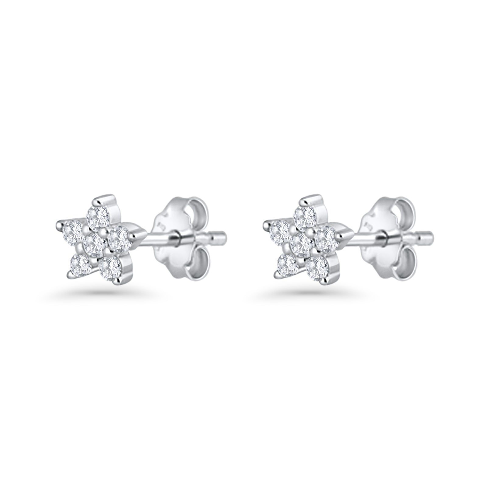 Minimal 3.3mm Star Flower Stud Earrings Cubic Zirconia 925 Sterling Silver