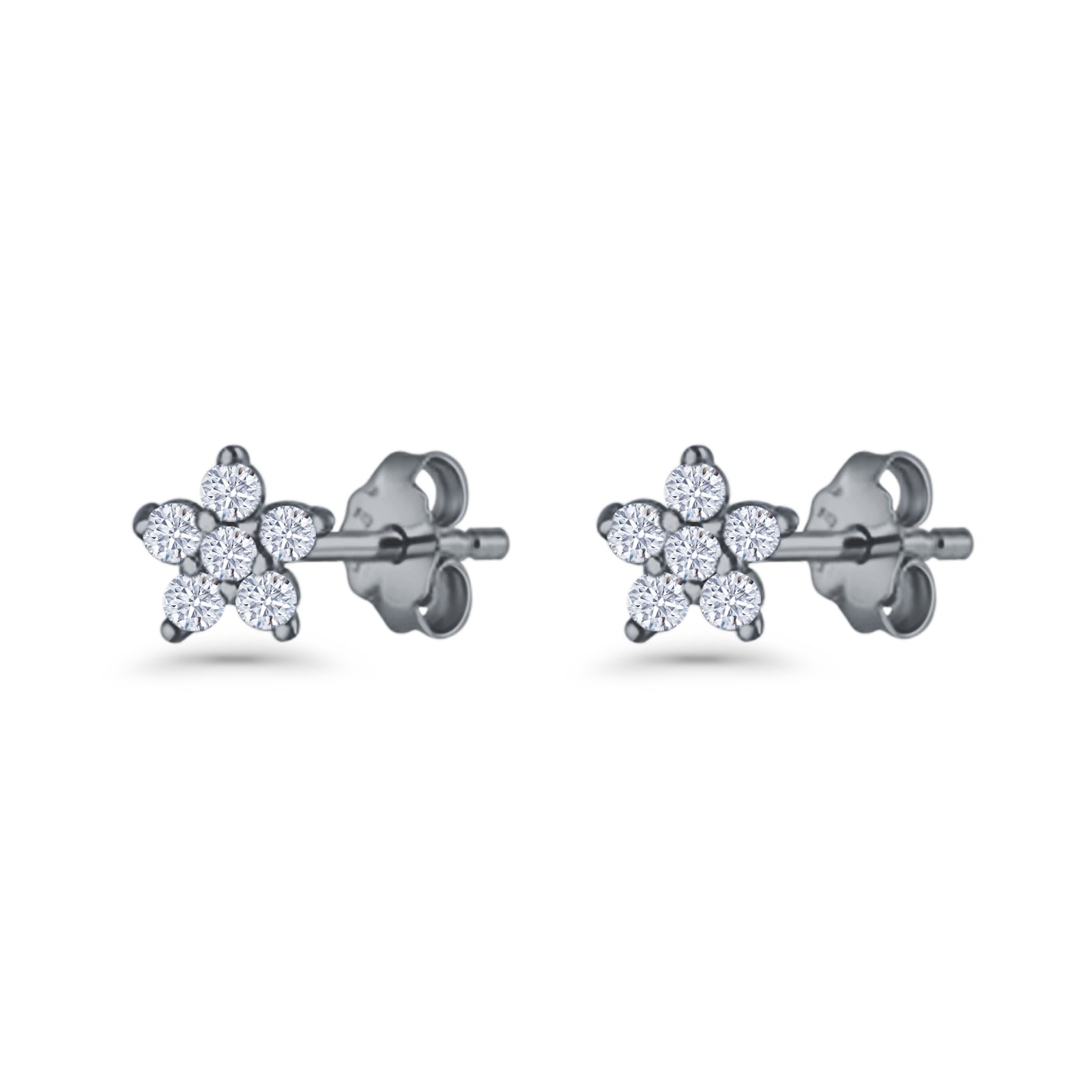Star Flower Stud Earrings 3.5mm Cluster Cubic Zirconia 925 Sterling Silver