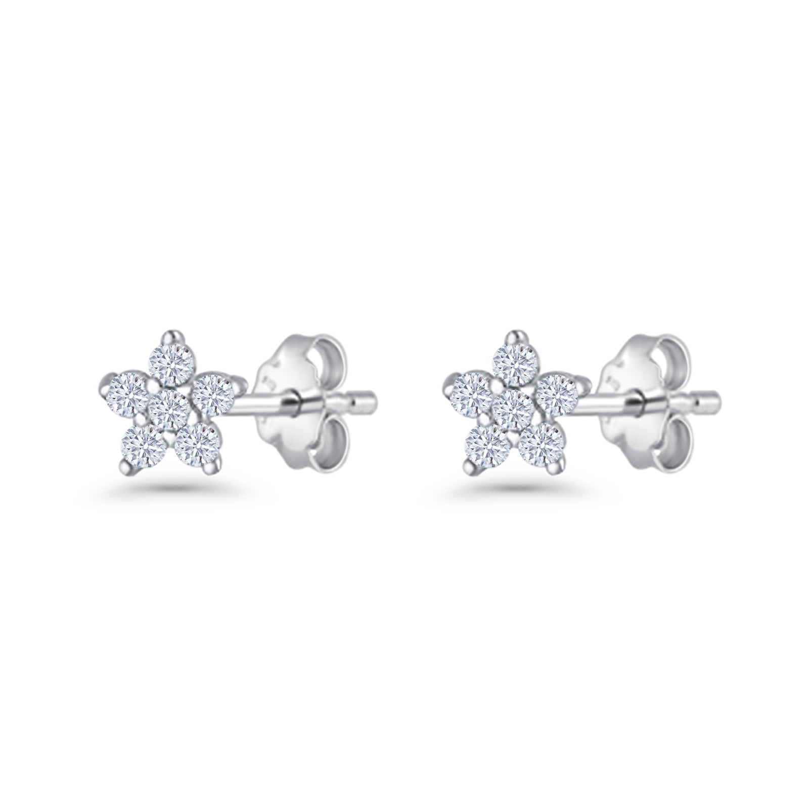 Star Flower Stud Earrings 3.5mm Cluster Cubic Zirconia 925 Sterling Silver