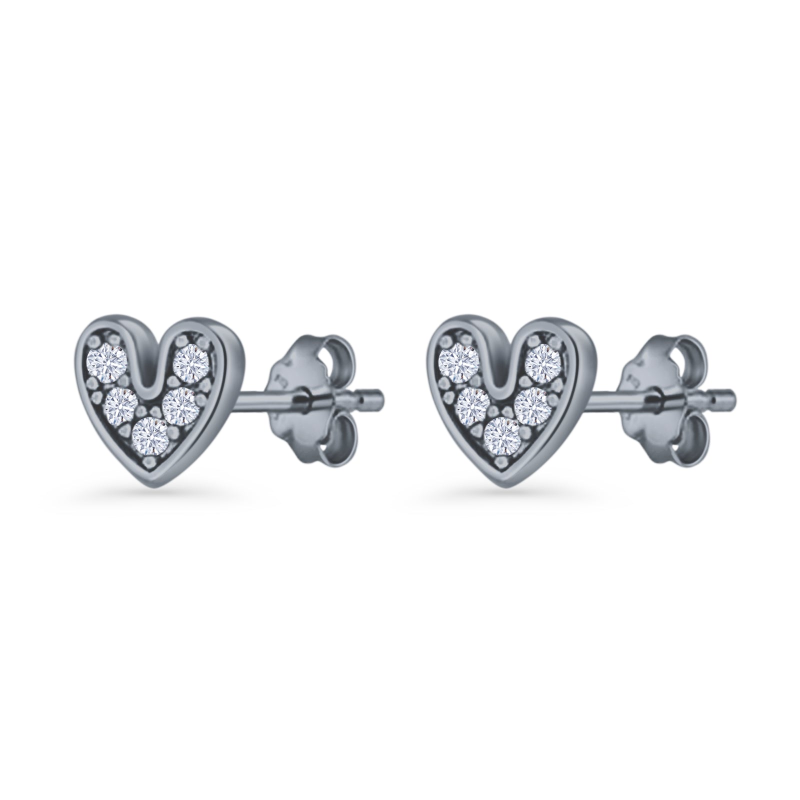 Minimalist 6.8mm Heart Stud Earrings Cubic Zirconia 925 Sterling Silver