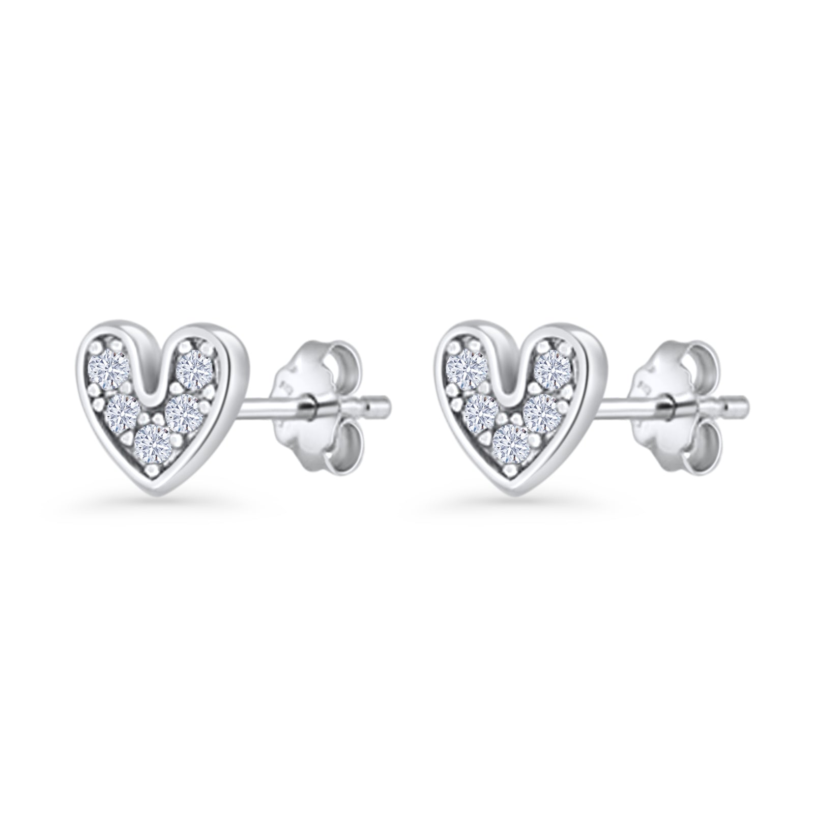 Minimalist 6.8mm Heart Stud Earrings Cubic Zirconia 925 Sterling Silver