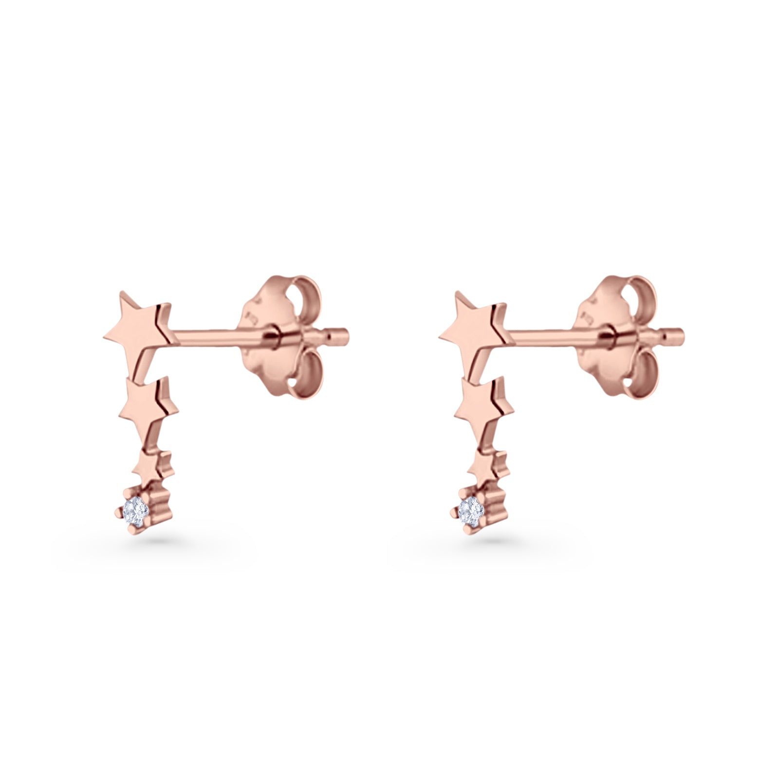 Three Star Stud Earrings 8.8mm Cubic Zirconia 925 Sterling Silver