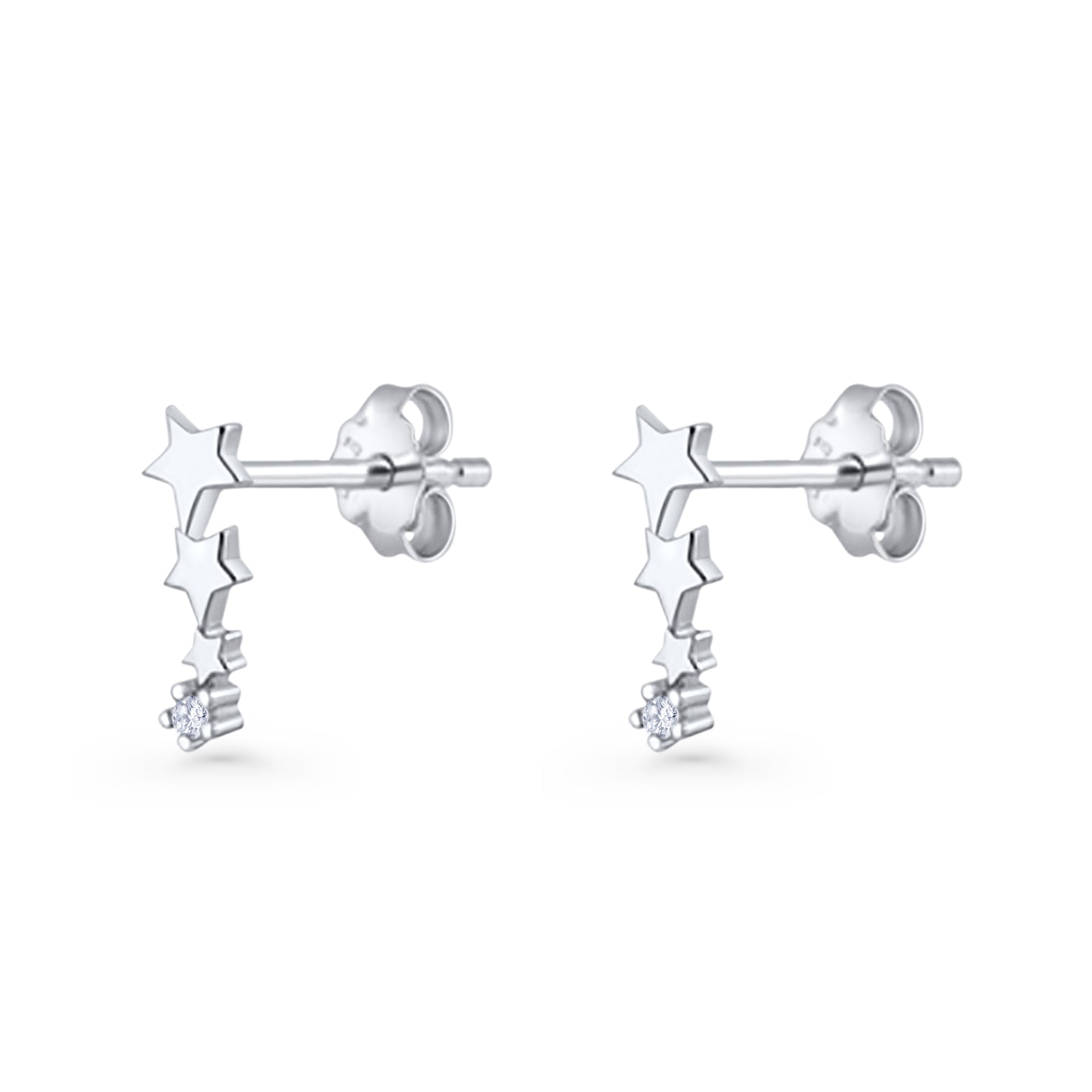Three Star Stud Earrings 8.8mm Cubic Zirconia 925 Sterling Silver